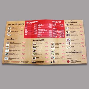 Menu de restaurant, Menu de mariage, Menu 1 page, Menu 2 ou 3 volets, Menu set de table