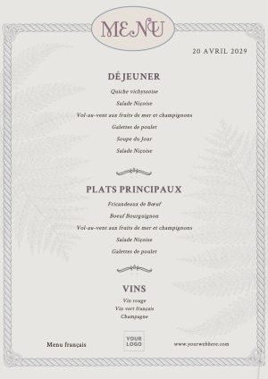Menu de restaurant, Menu de mariage, Menu 1 page, Menu 2 ou 3 volets, Menu set de table – Image 4